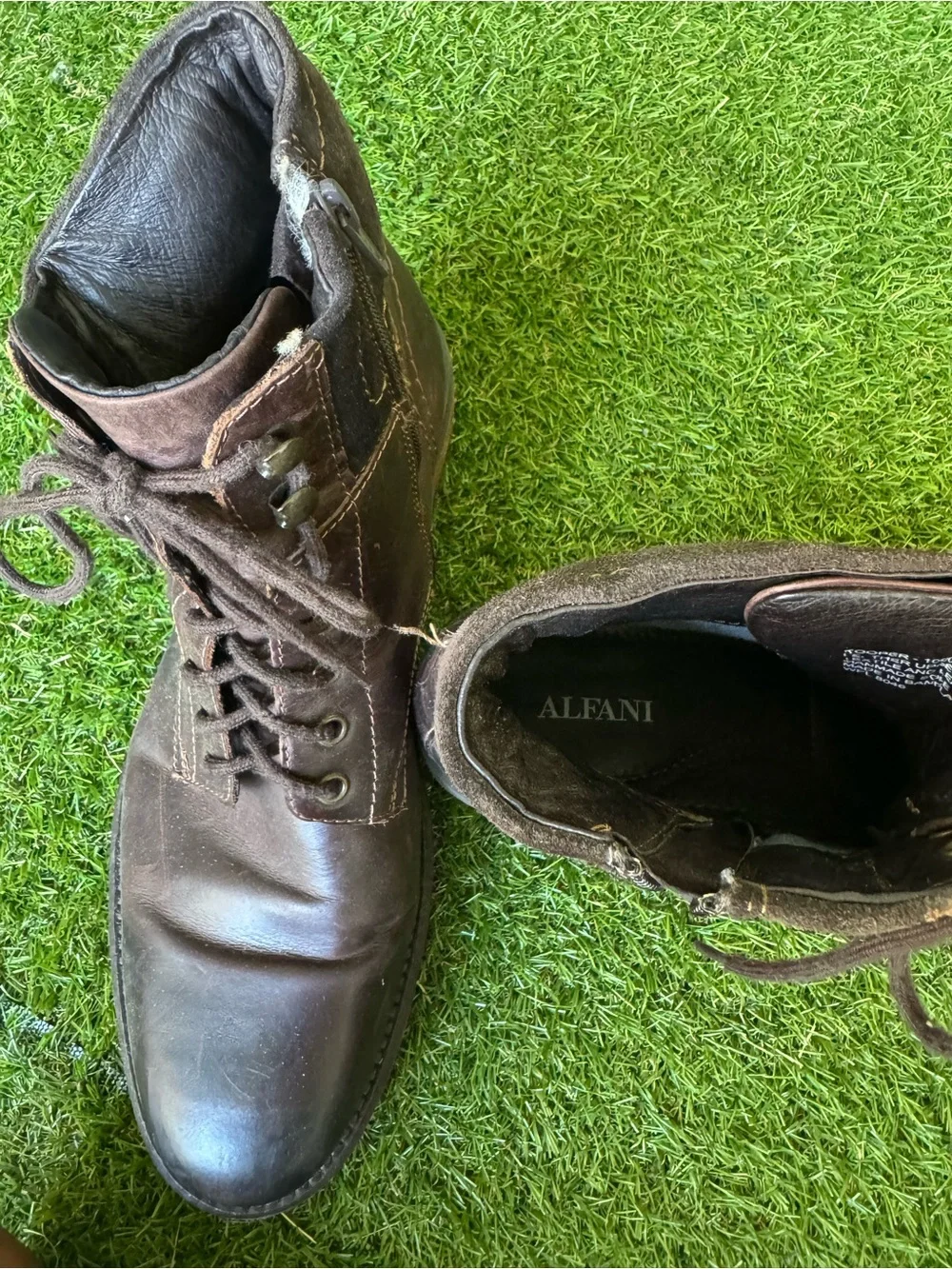 Alfani Men's Dark Brown Leather Lace-Up Boots